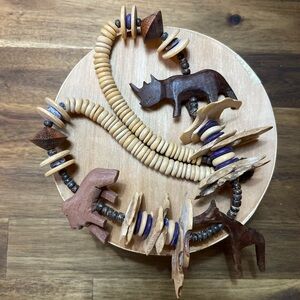 Wooden Dinosaur Necklace with Beads